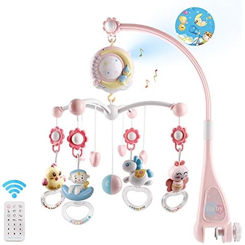 Baby Musical Crib Mobile with Timing Function Projector and Lights,Hanging Rotating Rattles and Remote Control Music Box with 150 Melodies,Toy for Newborn 6 12 24 Months Cover