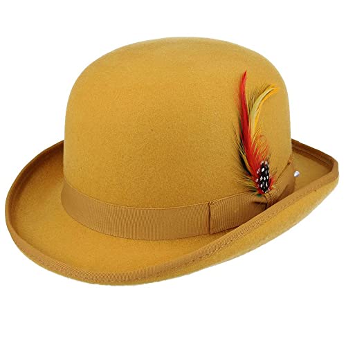 iHATS Sombrero de bolo, hecho a mano, 100% fieltro de lana para hombre, unisex, forro de satén Derby (S a XXL) muchos Clours, mostaza del Reino Unido, Mostaza, L Cover