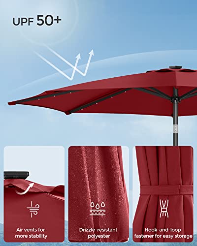SONGMICS 9 ft Solar Patio Umbrella, 32 LED Lights, Lighted Table Outdoor Umbrella, UPF 50+, 30° Dual-Tilt System, for Garden Balcony Patio Backyard Market, Without Base, Red UGPU11 image 4