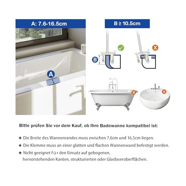 EasyVibe badewannen einstiegshilfe für senioren, Einstiegshilfe für die Badewanne, badewannenhaltegriffe Badewannengriff mit verstellbarer Breite, belastbar mit bis zu 136 kg – Bild 6