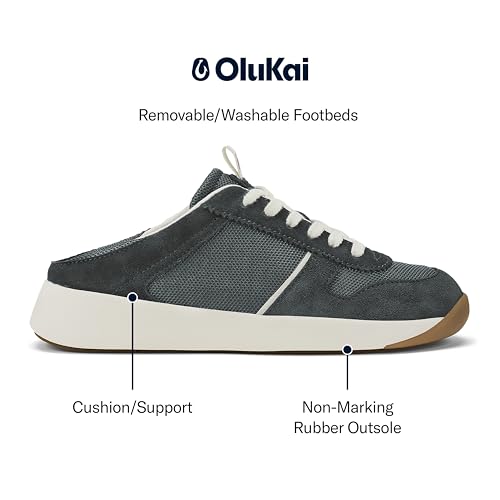 OluKai Kaulele Mesh Women's Court Sneakers, Classic Lace-Up Design & Retro-Inspired, All-Day Comfort & Support, Lava Rock/Rock, 9 - image 3