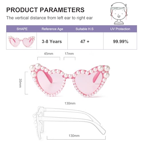ADE WU Heart Sunglaskses Kids Cute Pearl Heart Shaped Sunglasses for Girls Age 3-84