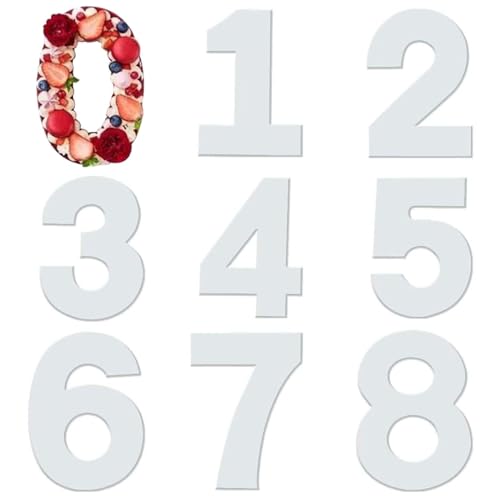 XQEUMC 9 Piezas Molde de Pastel Digital de 10 Pulgadas, Molde para Tartas con Número 0-9, Pastel De Número De Acrílico, para Decoraciones de Pasteles de Aniversario Bodas Cumpleaños (Blanco)