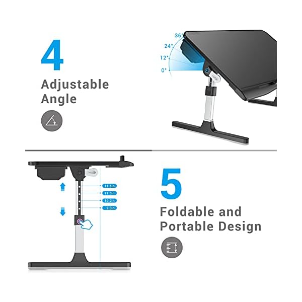 Laptoptisch fürs Bett Couch, COKWEL Betttisch Laptop Tisch Höhenverstellbar mit Schublade, PVC-Leder Notebooktisch… – Bild 6