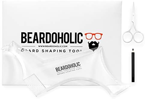Beardoholic Beard Shaping Tool – 9-in-1 Completely Transparent Design – Achieve Perfectly Precise Lines and Any Beard Shape – Lineup Pencil, Built-In Comb and Trimming Scissors for Maximum Accuracy