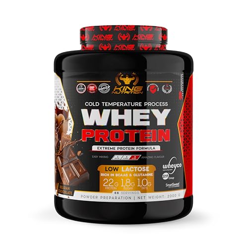 King Nutrition Whey Protein | 2000 gramos de Proteína en Polvo | Para Masa Muscular y Recuperación Rápida | Fácil Digestión | 66 porciones Chocolate Belga