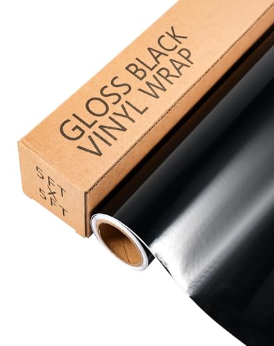 Image of Car Vinyl Wrap Roll, 5ft x 5ft Gloss Black Automotive Wrapping Film for Car Body Protection, Scratch Resistance with Air Release Technology (Gloss Black)