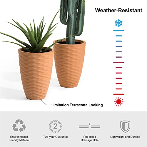 Glitzhome Set Of Outdoor Planter For Plants, 19" Large Terra Cotta Plant Pot Drainage Hole, Round Orange Terracotta Resin Planter For Tree Flower Plant, Home Indoor Planters, Garden Tall Porch Pots #TOP6