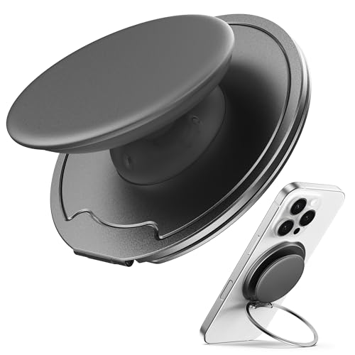 Sinjimoru for MagSafe Phone Grip — 3000G Magnetic Hold, Soft Silicone Comfort, Metal Plate Included, iPhone 17/16/15/14/13, M-Tap Tok Ring Stand Space Gray