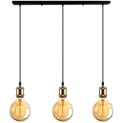 Lamparas Colgantes Estilo Industrial iDEGU 3 luces Lámpara de techo retro industrial estilo Edison portalámparas E27 Iluminación colgante - color: latón