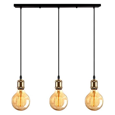 iDEGU 3-lamp Vintage Pendant Light Retro Edison Style Ceiling Pendant Light Fitting Metal Hanging Lamp with E27 Lamp Socket Pendant Lamp for Home Office Bedroom Cofe Shop - Colour: Brass Cover