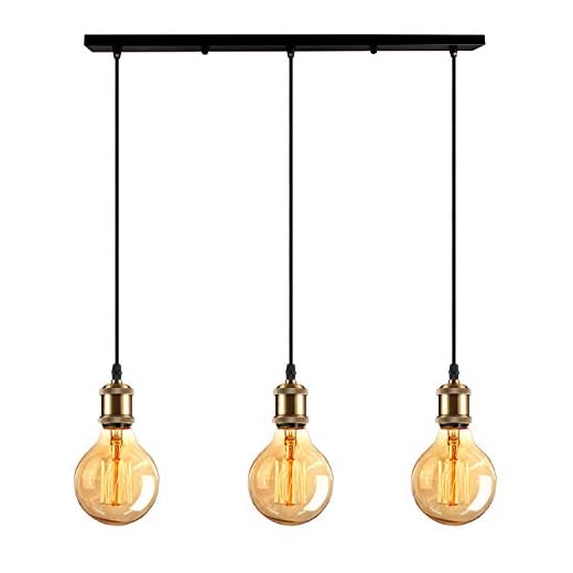 iDEGU Lustre Suspension Vintage 3 Lampes Luminaire Plafonnier Métal avec E27 Douilles de Lampe, Style Edison, 50CM, Laiton Antique (sans ampoule)