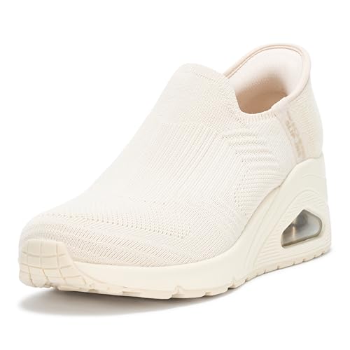 SKECHERS Women's UNO Wedge-Kickin' Knit Hands Free Slip-Ins Sneaker, Off White, 8