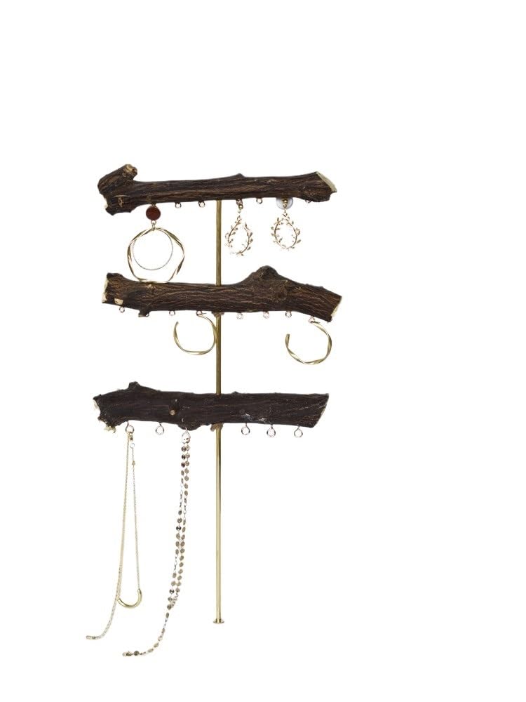 CJHFR472SG Jewelry Organizer Stands Wooden Handmade Jewelry Display Stand Earring Necklace Organizer Rack Hanging & Tabletop Jewelry Display Stand(Black,Large)