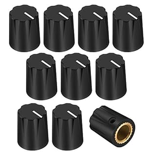 Material: Knobs is made of ABS (plastic),set screw with brass insert.Fits 1/4" (6.35mm) shaft diameter pots. Total Height: 15.78MM; Base Diameter: 12.7MM The knob is available in three colors: Black or White or Cream. (If you need more colors, you ca...