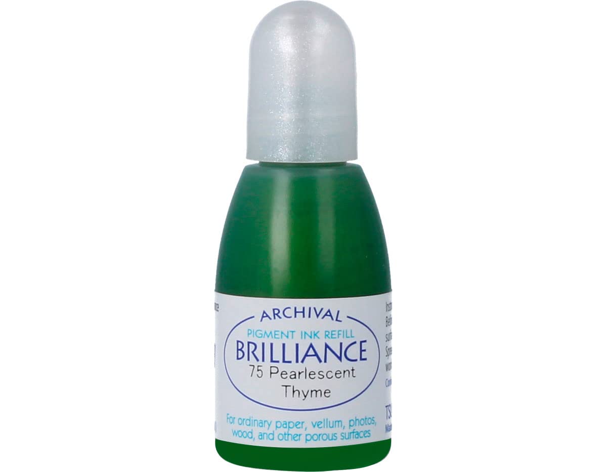 Tsukineko Inker Stamp Ink-15 ml-Green, Pearlescent Thyme-Accessories Reinker for Brilliance Ink Pads, 15ml