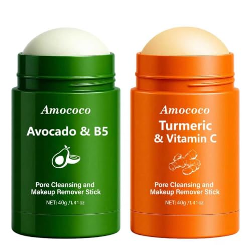 2 Packs Cleansing Makeup Remover Stick, Turmeric &amp; Shea Butter Formula for Sensitive Skin, Gentle Make Up Melting Cleanser &amp; Waterproof Mascara Remover, Travel-Friendly, 1.41 Oz*2