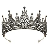 SWEETV Black Tiara Crown for Women, Gothic Wedding Tiara, Crystal Queen Crown, Costume Hair Accessories for Birthday Prom Quinceanera Celebration,Trinity