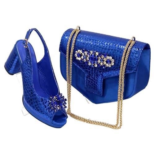 Women Ladies Party Shoes and Special Bag High Heels and Dual Purpose Bag Women's Shoes Blue