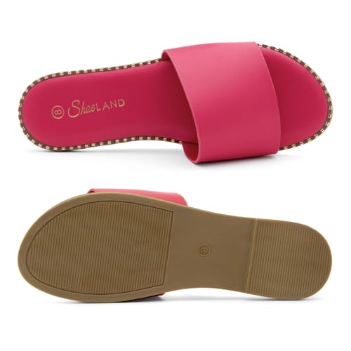 Image of Shoe Land Flat Sandals for Women - Slip-On Slides with Cushioned Footbed | Comfortable Dressy & Casual Open Toe Summer Sandals for Beach, Travel & Everyday Wear