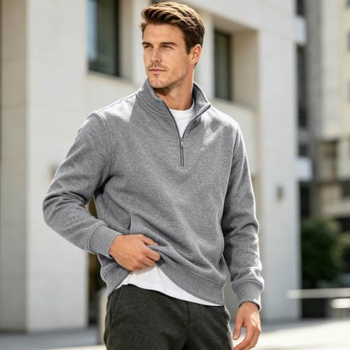 Mens Pullover Quarter Zip 1/4 Zipper Fleece Polo Neck Oversized Sweatshirt - image 5