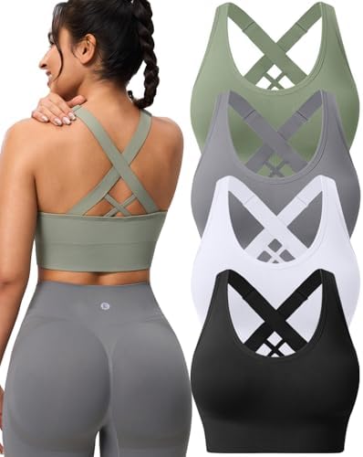 Evercute Sports Bra for Women Padded Medium Support Criss Cross S...