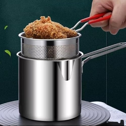 Image of Stainless Steel Deep Fry Pot with Strainer Basket, Oil Draining Fryer for French Fries, Chicken, Pakoda, Heavy Duty Frying Pot for Gas Stove & Induction, Multipurpose Kitchen Fry Basket