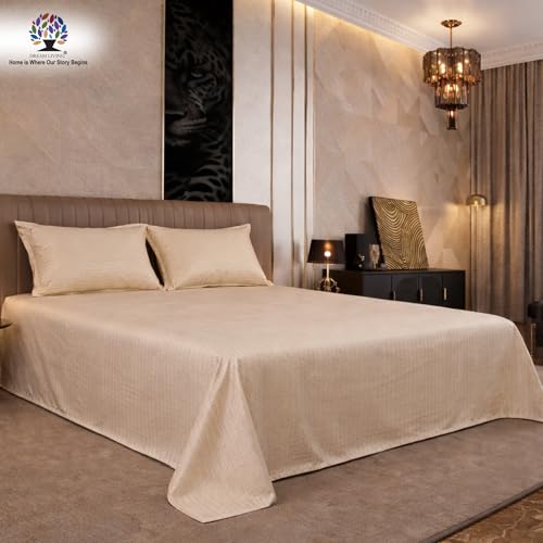 Image of Dream Living Striped Double Bedsheet with 2 Pillow Covers | Queen Size | 120 GSM | 220x250 cm | Beige