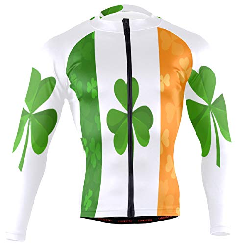 SLHFPX Irish Flag Clover Mens Cycling Jersey Coat Long Sleeve Outdoor Bike Skinsuits Outfit