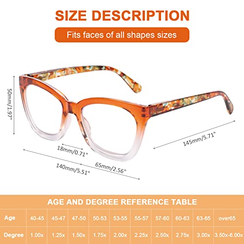 AQWANO Oversized Cat Eye Reading Glasses Women Blue Light Blocking, Filter UV Ray/Glare Computer Readers Fashion, Orange 2.0