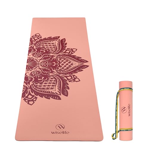 Image of Wiselife tpe Printed 6MM Yoga Mat + Yoga Strap For Men, Women, Kids|Anti-Slip Extra thick, long & Wide Exercise Sports Mat For Workout, Fitness, Yoga, Gym, Home & Pilates (Botanical)