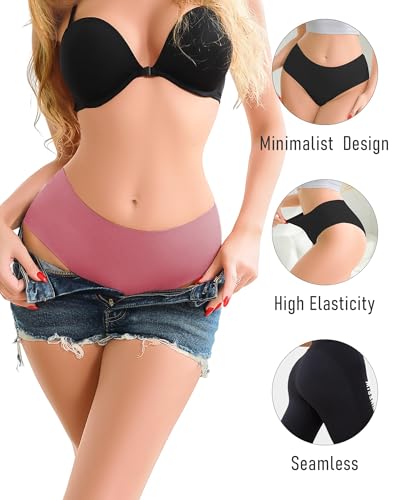 Image of UNDER THE SEA Seamless Underwear for Women Plus Size Mid Rise Lingerie Brief Sexy No Show Panties Womens Cheeky 5 Pack XS-3XL