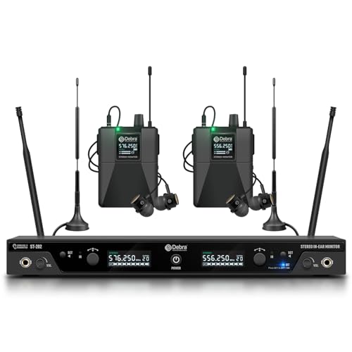 D Debra In Ear Monitor System UHF Stereo Wireless ST-202, Dual Channel Wireless IEM with Monitoring Type for Stage, Receiver for Studio, Guitar, Band Performance (Dual Channel, 2 Bodypack)
