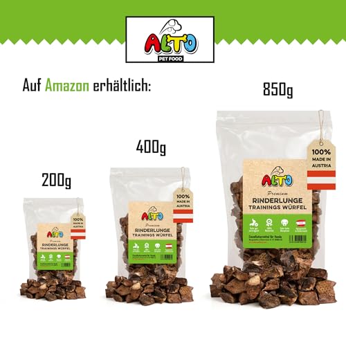 ALTO - Premium Trainingsleckerli für Hunde - getrocknete Rinderlunge Würfel klein 200g - Natürliches Hundeleckerli getreidefrei - für Hundetraining, Leckerlitasche für Hunde, Welpen Leckerlies