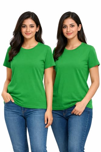 Image of Hangout Hub HH95 Tshirt for Womens | Regular Fit | Super Combed Cotton Women T-Shirt | Solid Plain Tees | Round Neck T Shirt | Half | Pack of 2 | 3 | 4 | 5 | 6