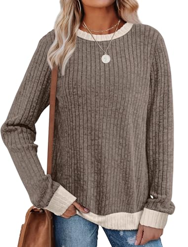 Long Sleeve Tops for Women Trendy Plus Size Fall Clothes 2025 Winter Clothing Comfy Halloween Shirts Brown 2XL