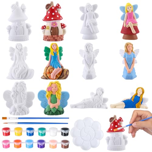 Acellegic 6 Pcs Ceramics Fairy to Paint Ready to Paint Your Own Fairy Garden Mushroom Statue DIY White Ceramic Mushroom Houses for Yard Decor Summer Spring Painting Art