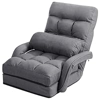 FANTASK verstellbare Sofa, Klappsofa Lazy, Verstellbare Rückenlehne 90° bis 180°, Liegebett mit Armlehnen und Kissen für Zuhause, Grau
