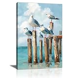 FajerminArt Möwe Landschaft Leinwand Bilder Mit Rahmen, 