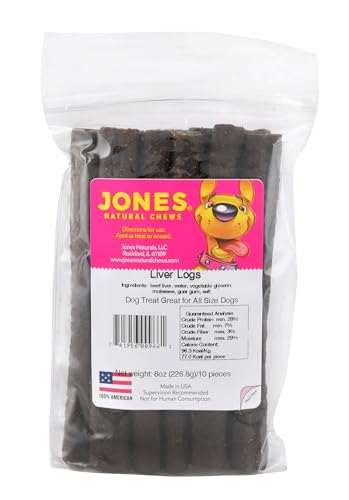 Jones Natural Chews Liver Logs – 10 Pack Soft & Sturdy Beef Liver Treats for Dogs