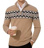 Rave on Friday Herren Norweger Pullover 1/4 Zip Neck Strickpullover mit Stehkragen Fair Isle Slim...