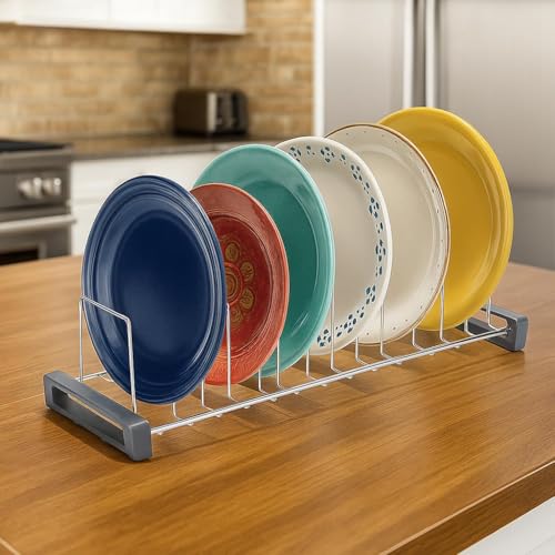 Image of Stainless Steel Plate Stand for Kitchen | Dish Rack & Plate Drying Rack | Rust Proof Plate Holder with Anti-Slip Base | Available in 6, 9 & 12 Section Stand (Silver) (Pack of 3)