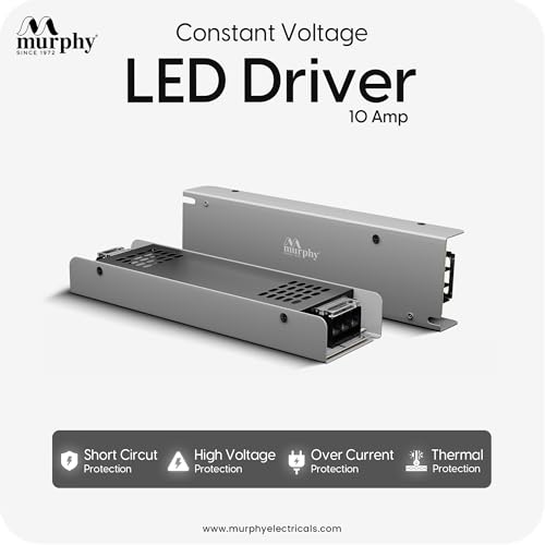 Image of Murphy 10A 12V DC LED Driver (SMPS) | Constant Voltage Power Supply for Indoor LED Strip Lights | Aluminium Body | BIS Approved | Pack of 4 (1-Year Warranty)