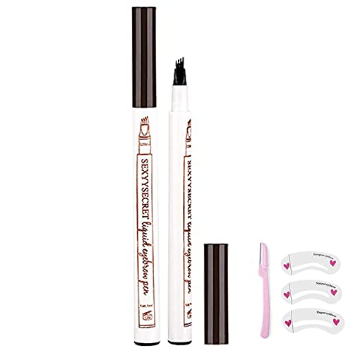 Augenbrauenstift 2 PCS Microblading Augenbrauenstift Wasserdichte Mikrogabel 4 Spitzen Flüssige Augenbrauen Smudge-Proof Braue Lange Last Leicht Natürliche Augenbraue (1#Kastanie) Cover