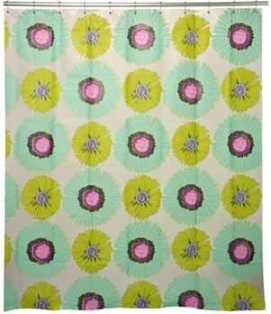 Sun Flower Lime PEVA Vinyl Shower Curtain In Shades Of Lime Green, Aqua, Pink, Purple & Black On Clear Frosted