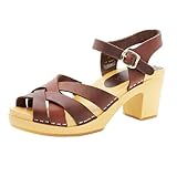 Bjork Women's Ulla Wooden Leather Clog Sandals (EU-37, Brown)