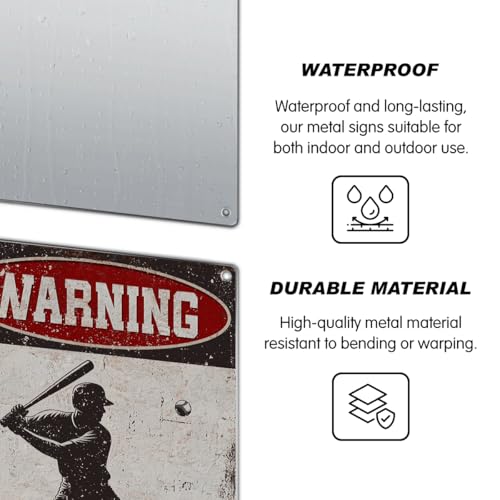 Warning Baseball Players Only Metal Sign Vintage Sports Wall Art For Fans Funny Themed Room Decoration 8 x 12 Inch Kitchen Metal Home