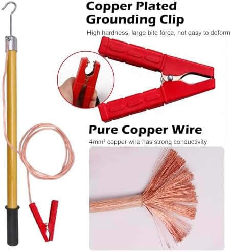 Electrician's Insulated Discharge Rod - 9.8ft Copper Wire, Low Voltage Safety Tool (3ft, 5ft, 6ft, 10ft) for 220KV, Lightweight Green Electric Discharge Stick