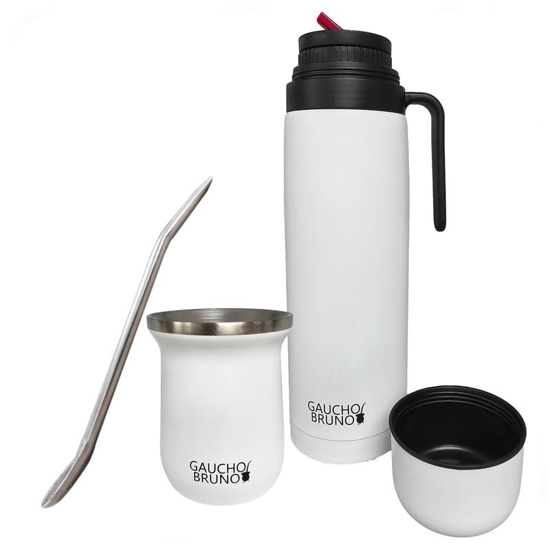 Gaucho Bruno - Stainless Steel Industrial Kit for Drinking Yerba Mate Bombilla Straw and 1 Litre Easy to Clean