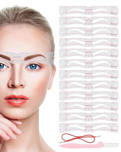 SCJJZ 24 pcs plantillas para cejas con soportes, formas reutilizables para estilizar cejas, adecuado para principiantes, soporte de plástico rosa para contornos precisos y simetría